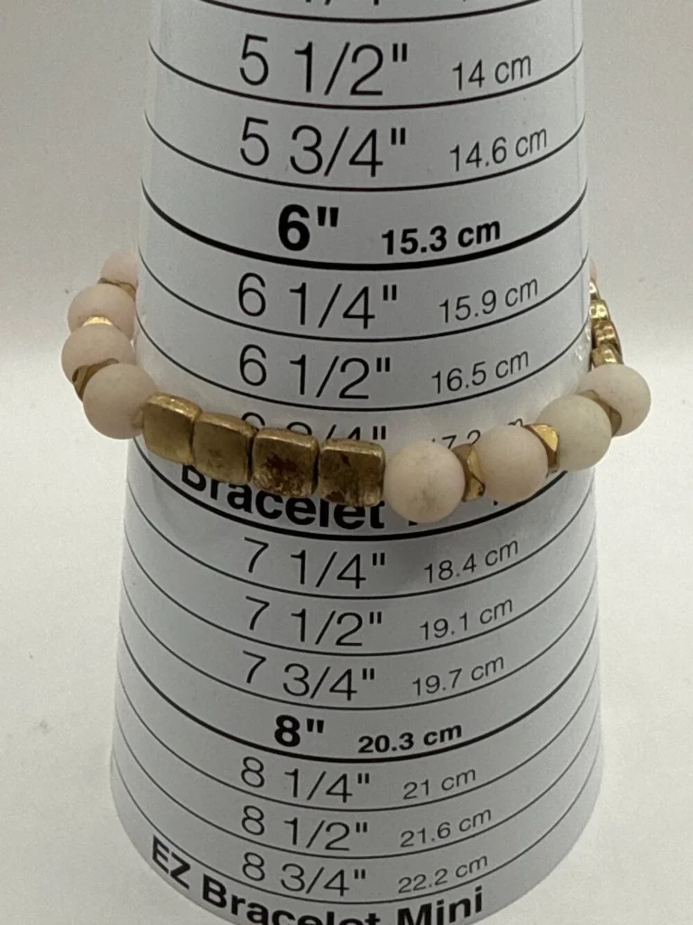 Boho Pale Beaded Stretch Bracelet Worn Antiqued Gold Geometric Spacers